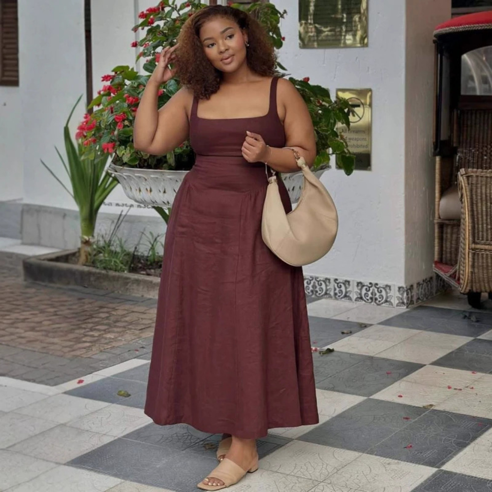 ZARA Solid Color Square Neck Casual Maxi Dress African Chic Elegant Summer Women